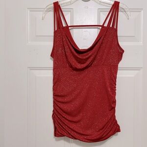 3 Heart Soul Women’s Red Sparkle Glitter Look Tank Top Blouse Gathered Sides